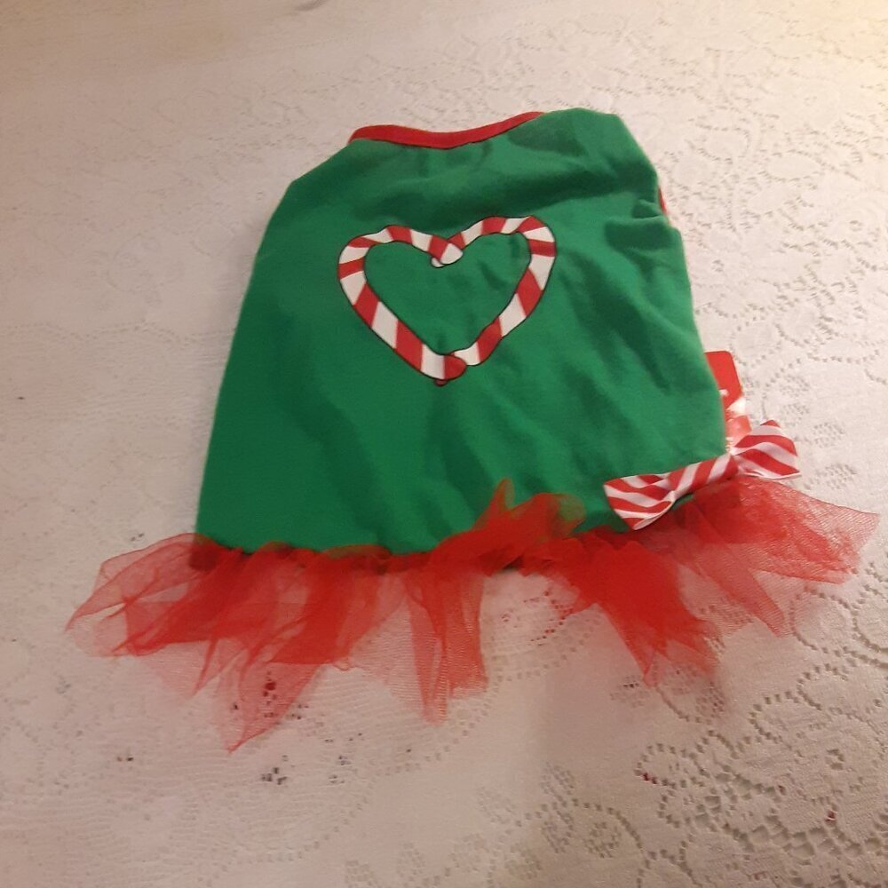 Luv-A-Pet  (M) Christmas Dog Dress w/Red Netting on Hem.  Fits Dogs 14" to 17".